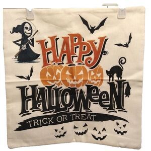 New Happy Halloween Throw Pillow Case Cover 17" x 17"  Black Cat Trick or Treat